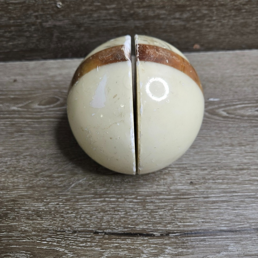 Vintage Stone Marble Sphere Bookends Pair Cream Brown Mid Century Modern Decor